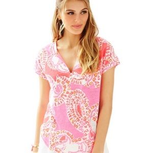 EUC Lilly Pulitzer Duvall Trunk In Love Pink Linen Top M